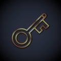 Gold line Old key icon isolated on black background. Vector Royalty Free Stock Photo