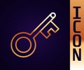 Gold line Old key icon isolated on black background. Vector Royalty Free Stock Photo