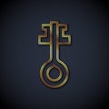 Gold line Old magic key icon isolated on black background. Vector Royalty Free Stock Photo