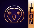 Gold line Owl bird icon isolated on black background. Animal symbol. Vector Royalty Free Stock Photo