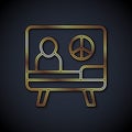 Gold line Peace icon isolated on black background. Hippie symbol of peace. Vector