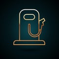 Gold line Petrol or gas station icon isolated on dark blue background. Car fuel symbol. Gasoline pump. Vector