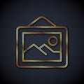 Gold line Picture landscape icon isolated on black background. Vector