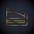 Gold line Piece of cake icon isolated on black background. Happy Birthday. Vector Royalty Free Stock Photo