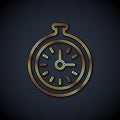 Gold line Pocket watch icon isolated on black background. Vector Royalty Free Stock Photo