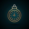Gold line Pocket watch icon isolated on dark blue background. Vector Royalty Free Stock Photo