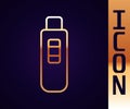 Gold line Pregnancy test icon isolated on black background. Vector Royalty Free Stock Photo