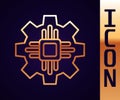 Gold line Processor icon isolated on black background. CPU, central processing unit, microchip, microcircuit, computer