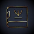 Gold line Psychology book icon isolated on black background. Psi symbol. Mental health concept, psychoanalysis analysis Royalty Free Stock Photo