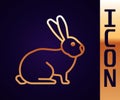 Gold line Rabbit icon isolated on black background. Vector Royalty Free Stock Photo