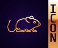 Gold line Rat icon isolated on black background. Mouse sign. Animal symbol. Vector Royalty Free Stock Photo