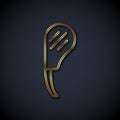 Gold line Rib eye steak icon isolated on black background. Steak tomahawk. Piece of meat. Vector