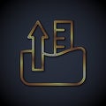 Gold line Rise in water level icon isolated on black background. Vector