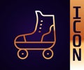 Gold line Roller skate icon isolated on black background. Vector