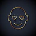 Gold line Romantic man icon isolated on black background. Happy Valentines day. Vector