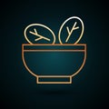 Gold line Salad in bowl icon isolated on dark blue background. Fresh vegetable salad. Healthy eating. Vector