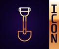 Gold line Sapper shovel for soldiers icon isolated on black background. Vector