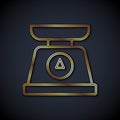 Gold line Scales icon isolated on black background. Weight measure equipment. Vector Royalty Free Stock Photo