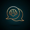 Gold line Scallop sea shell icon isolated on dark blue background. Seashell sign. Vector