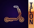 Gold line Scooter delivery icon isolated on black background. Delivery service concept. Vector Royalty Free Stock Photo