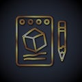 Gold line Sketch on paper icon isolated on black background. Vector Royalty Free Stock Photo