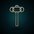 Gold line Sledgehammer icon isolated on dark blue background. Vector Illustration