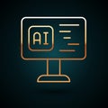 Gold line Software, web developer programming code icon isolated on dark blue background. Javascript computer script Royalty Free Stock Photo