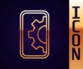 Gold line Software, web development, programming concept icon isolated on black background. Programming language and Royalty Free Stock Photo