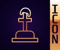 Gold line Soldier grave icon isolated on black background. Tomb of the unknown soldier. Vector Royalty Free Stock Photo