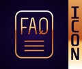 Gold line Speech bubble with text FAQ information icon isolated on black background. Circle button with text FAQ. Vector Royalty Free Stock Photo