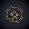 Gold line Steering wheel icon isolated on black background. Car wheel icon. Vector