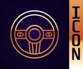 Gold line Steering wheel icon isolated on black background. Car wheel icon. Vector Royalty Free Stock Photo