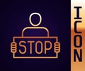 Gold line Stop war icon isolated on black background. Antiwar protest. World peace concept. Vector Royalty Free Stock Photo