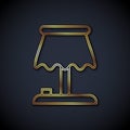 Gold line Table lamp icon isolated on black background. Vector