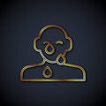 Gold line Tear cry eye icon isolated on black background. Vector