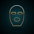 Gold line Thief mask icon isolated on dark blue background. Bandit mask, criminal man. Vector Illustration Royalty Free Stock Photo