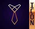 Gold line Tie icon isolated on black background. Necktie and neckcloth symbol. Vector