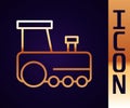 Gold line Toy train icon isolated on black background. Vector Royalty Free Stock Photo