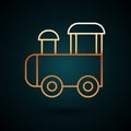 Gold line Toy train icon isolated on dark blue background. Vector Royalty Free Stock Photo