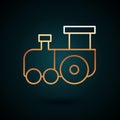 Gold line Toy train icon isolated on dark blue background. Vector Royalty Free Stock Photo