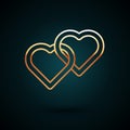 Gold line Two Linked Hearts icon isolated on dark blue background. Romantic symbol linked, join, passion and wedding Royalty Free Stock Photo