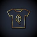 Gold line Vegan shirt icon isolated Gold line background. Vector