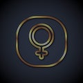 Gold line Venus symbol icon isolated on black background. Astrology, numerology, horoscope, astronomy. Vector