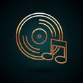 Gold line Vinyl disk icon isolated on dark blue background. Vector Royalty Free Stock Photo