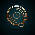 Gold line Vinyl disk icon isolated on dark blue background. Vector Royalty Free Stock Photo