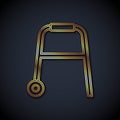 Gold line Walker for disabled person icon isolated on black background. Vector