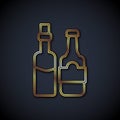 Gold line Whiskey bottle icon isolated on black background. Vector