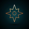 Gold line Wind rose icon isolated on dark blue background. Compass icon for travel. Navigation design. Vector Royalty Free Stock Photo