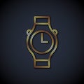 Gold line Wrist watch icon isolated on black background. Wristwatch icon. Vector Royalty Free Stock Photo