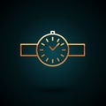 Gold line Wrist watch icon isolated on dark blue background. Wristwatch icon. Vector Illustration